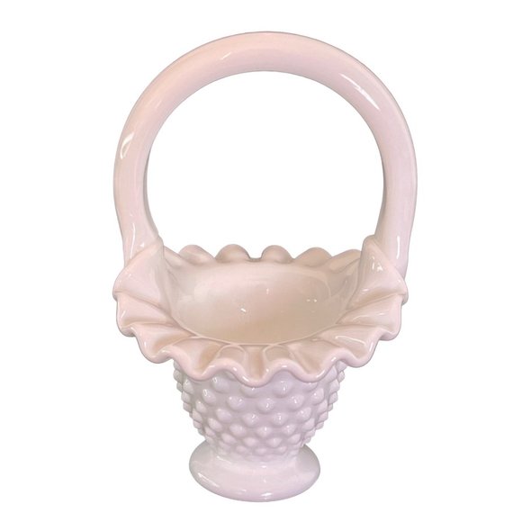 Fenton Milk Glass Bride Flower Basket Hobnail Ruffle Vintage 50's 5.5" x 4.5" - Picture 1 of 10
